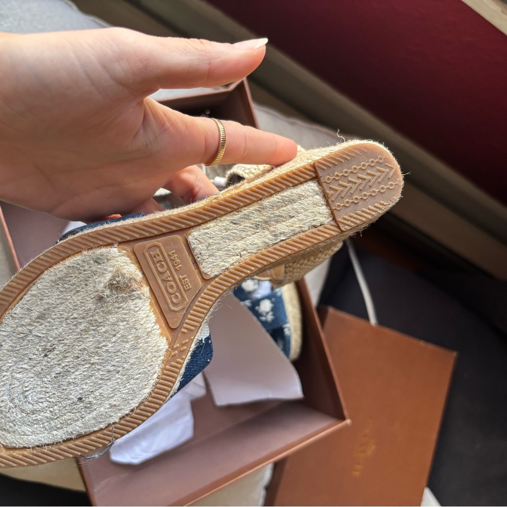 Coach Blue Floral Espadrille Wedge Sandals - Picture 5 of 9